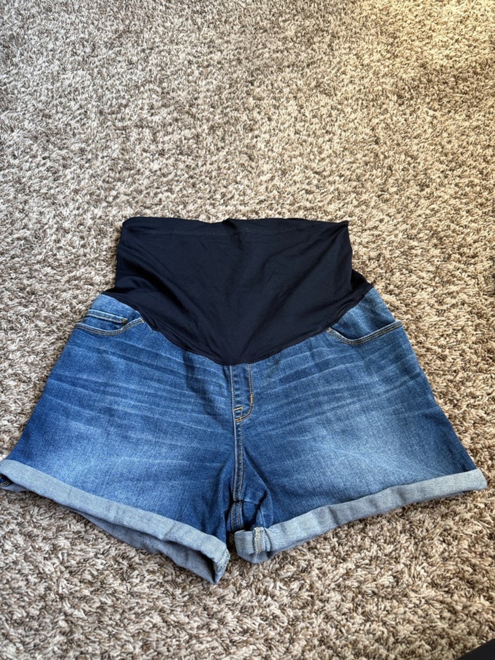 Liz Lange Blue Denim Maternity Shorts with Black Waistband